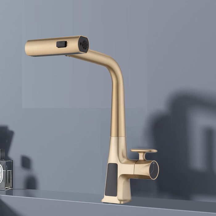 Modern Waterfall Kitchen Faucet With Temperature Display And Pull Down Sprayer