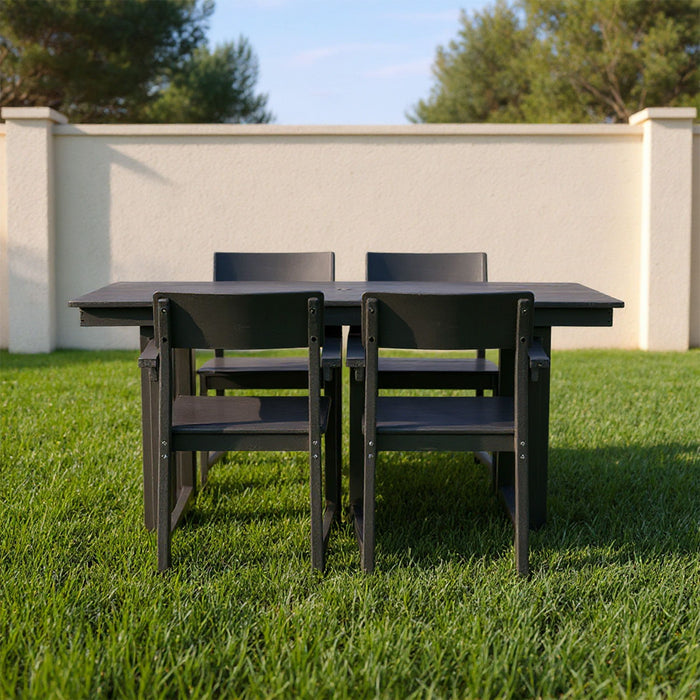 5 Piece Outdoor Dining Set For 4, Patio Table With Umbrella Hole And 4 Armrest Chairs For Backyard - Black
