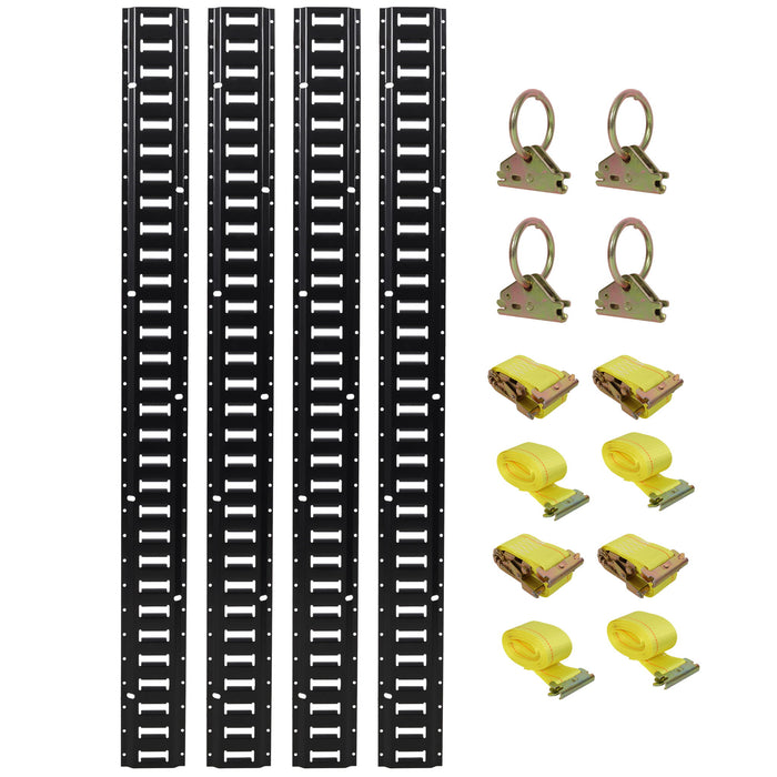 12 Pieces E Track Tie-Down Rail Kit For Trucks, Vans, Garages - Black