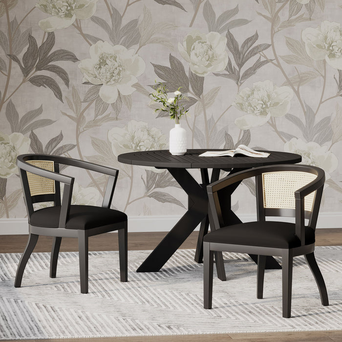 Elegant Dining Chair With Cane Web Backrests And Velvet Upholstery