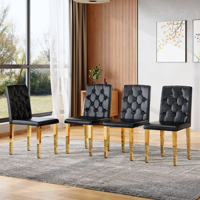 Dining Chairs With Ergonomic Buckle Backrest, Comfortable & Textured For Home (Set of 4) - Black / Gold