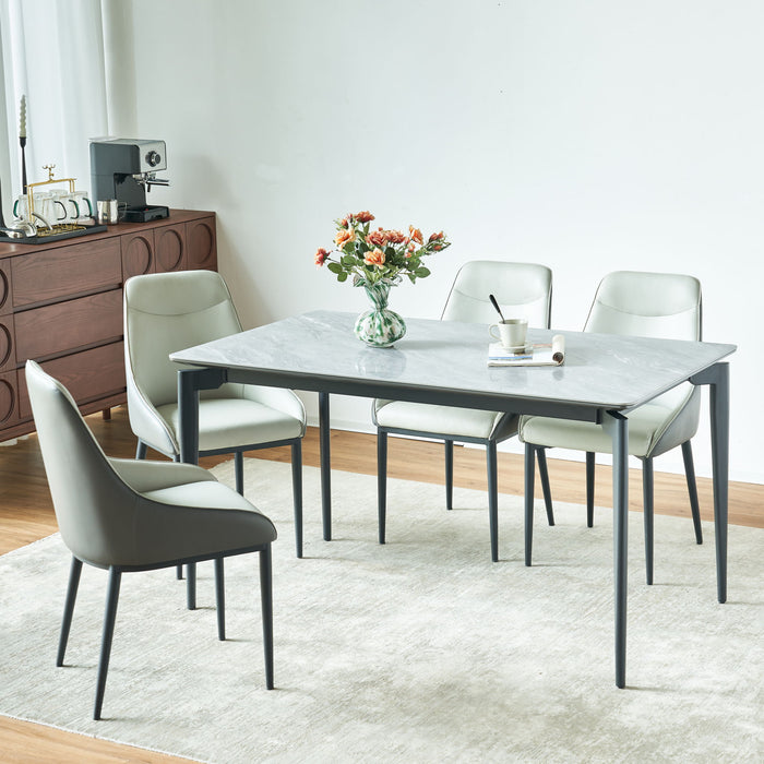 Modern Sintered Stone Dining Table Glossy Rock Surface Family Dining Table For 8 People With Sturdy Metal Legs Contemporary Kitchen Restaurant Furniture - Black / Gray