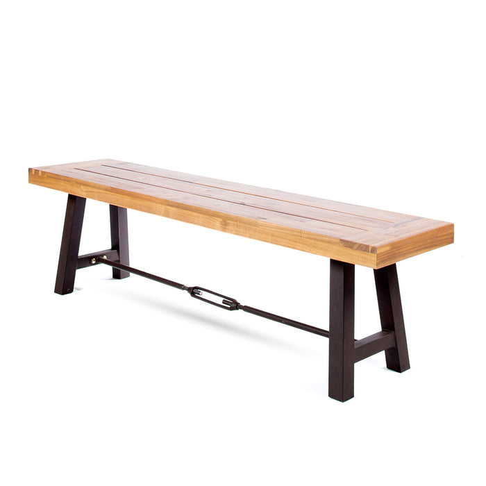 Outdoor Dining Bench, Patio Backless Bench - Teak / Black