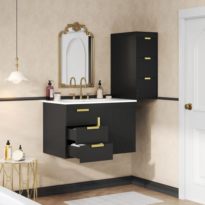 Wall Mounted Bathroom Cabinet With Side Cabinet Combo With Soft-Closing Doors And Drawers, Ceramic Sink