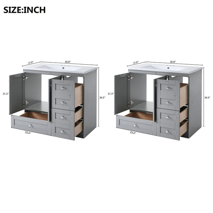 Shaker Free Standing Bathroom Vanity Cabinet With Sink, Soft Close Drawers, Soft Close Doors