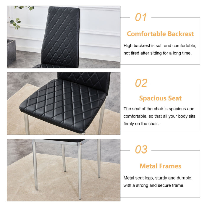 Modern Grid Armless High Backrest Dining Chair Set With Electroplated Metal Legs In Material 6 Piece - Black