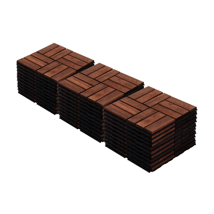 Acacia Wood Interlocking Deck Tiles Checker Pattern For Outdoor Flooring