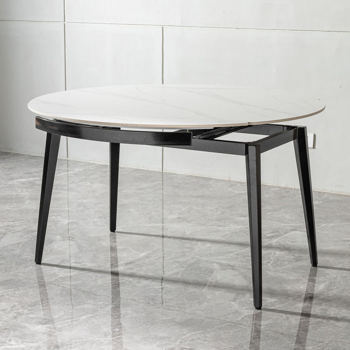 Modern Extendable Round Dining Table With Sintered Stone Top - White / Black
