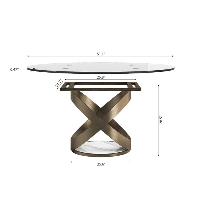 Modern Round Glass Top Dining Table With Carbon Steel Legs - White