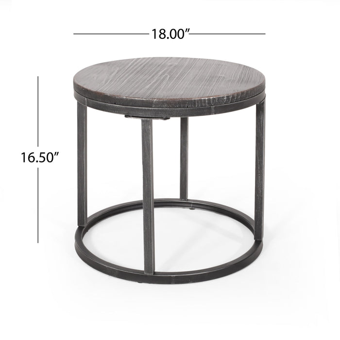 Icebergs - 3 Piece Coffee Table Set With Wood Top And Iron Base - Black / Gray