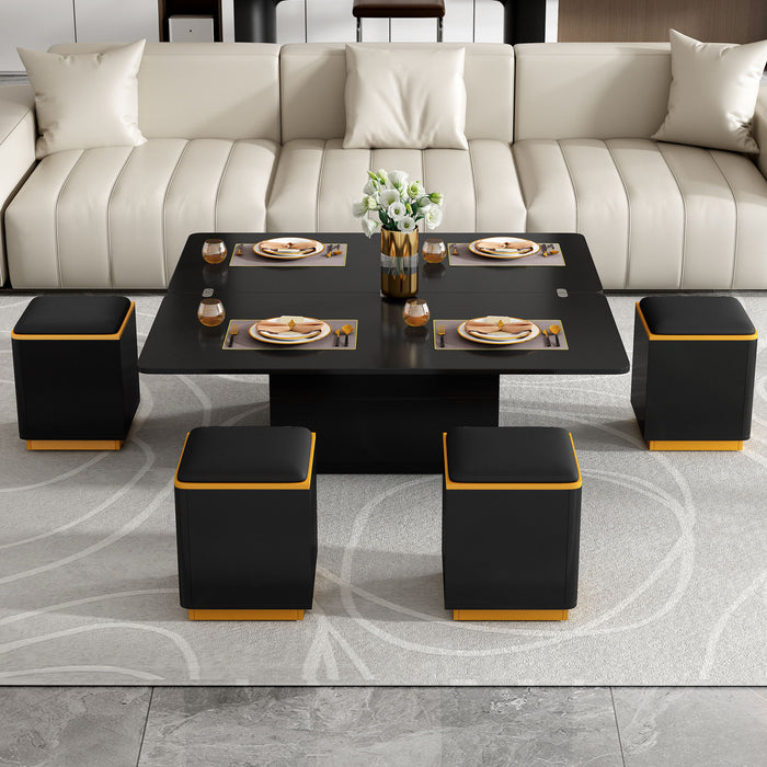 Lift Top Coffee Table With 4 Storage Stools