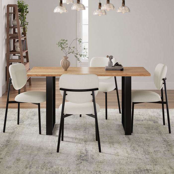 Mid Century 5 Piece Dining Set With Upholstered Dining Chairs And Metal Legs, Solid Wood Top Metal Base Dining Table - Beige / Black
