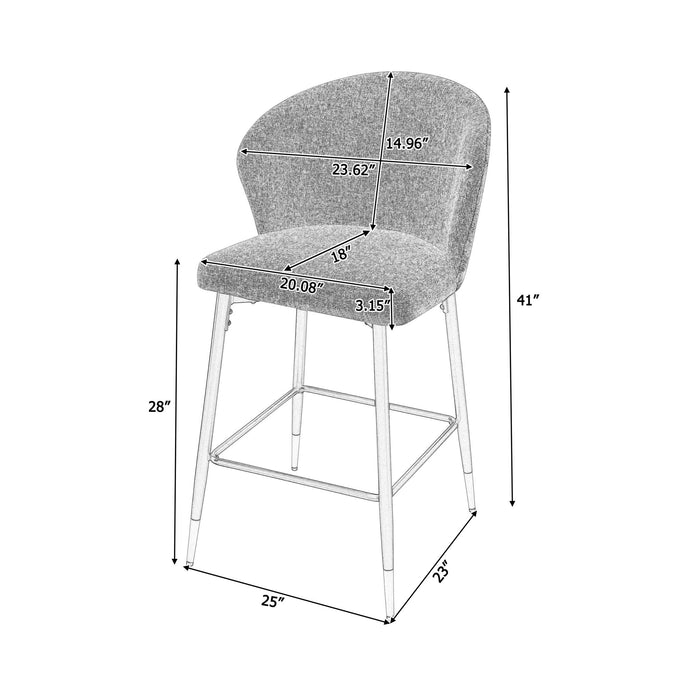 Counter Height Bar Stools (Set of 2), Jacquard Upholstered, Metal Footrest
