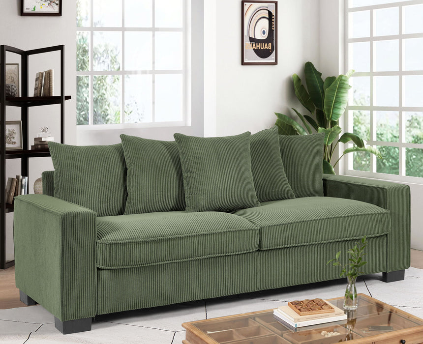 Luxe Corduroy Sofa With 5 Matching Toss Pillows, Sleek Design, Spacious And Comfortable 3 Seater Couch