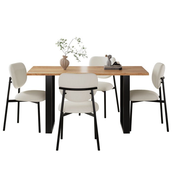 Mid Century 5 Piece Dining Set With Upholstered Dining Chairs And Metal Legs, Solid Wood Top Metal Base Dining Table - Beige / Black