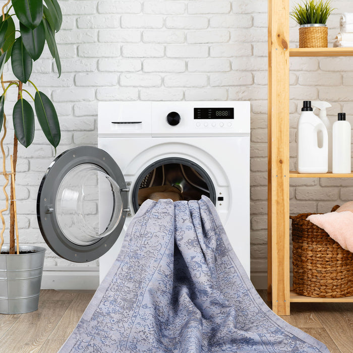 Maval - 6' X 9' Washable Area Rug - Blue / Cream