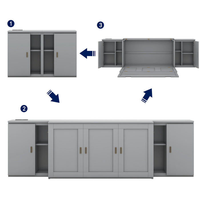 Murphy Bed With Shelves, Cabinets And USB Ports
