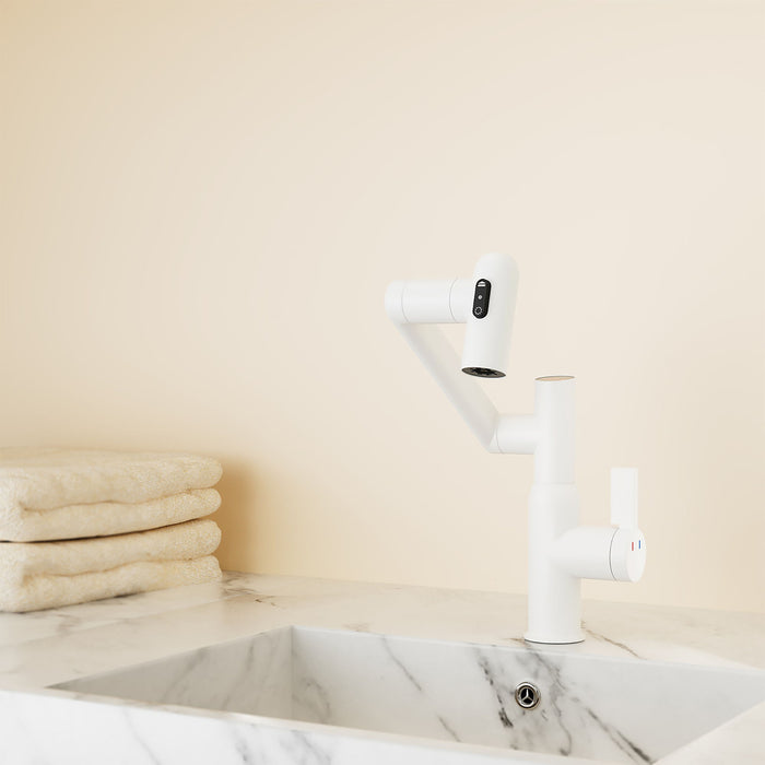 Bathroom Sink Faucet With Spray Function And Temperature Display, Anti Skid Switch, 360 Degree Rotary