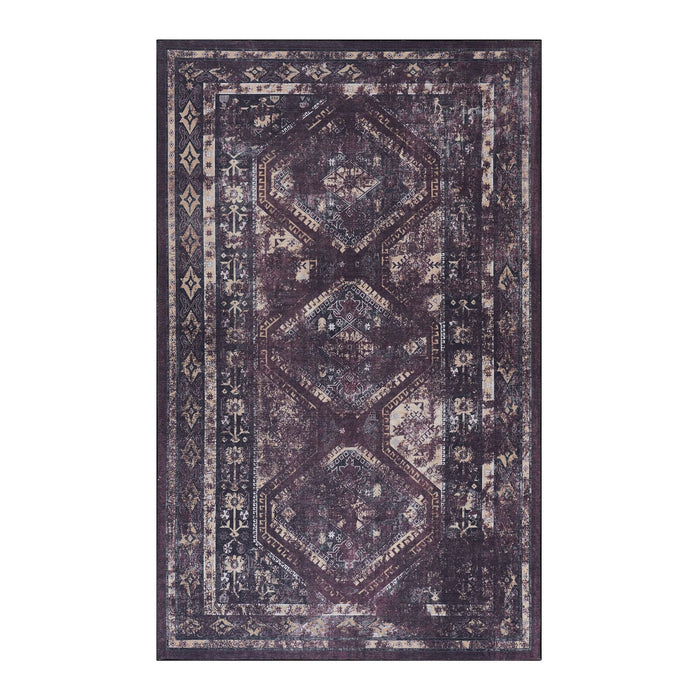 Maval - 8' X 10' Washable Area Rug - Black / Burgundy