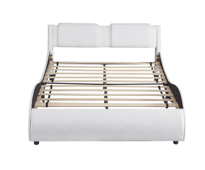 Upholstered Platform Bed With LED Light, Frame Slatted