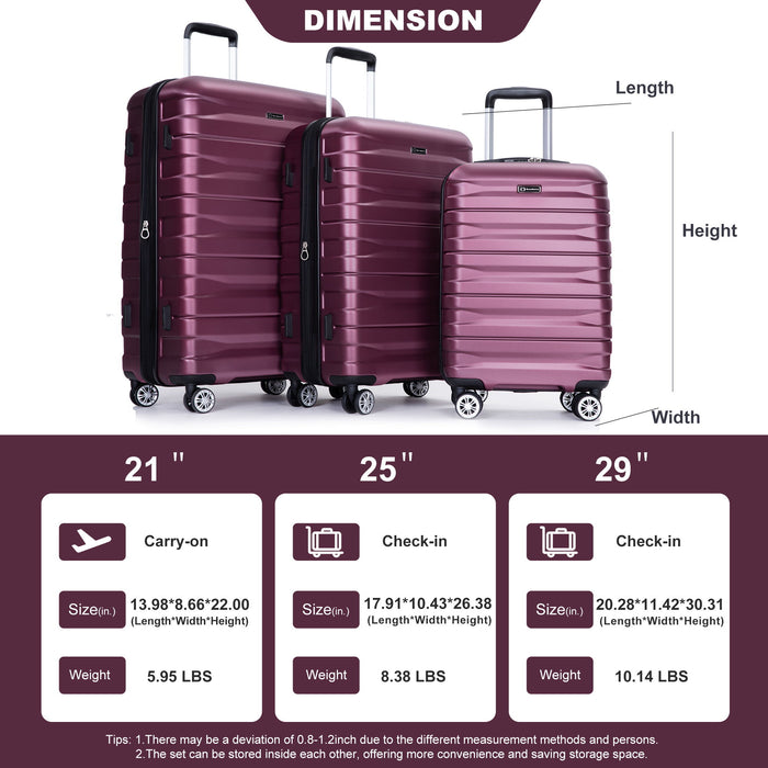 3 Piece Luggage Sets Lightweight & Durable Expandable Suitcase With Two Hooks