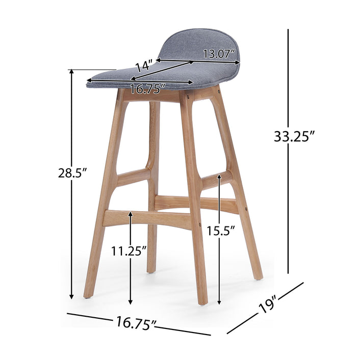 Mid Century Modern Upholstered Low Back Barstools (Set of 2) - Gray / Natural Oak