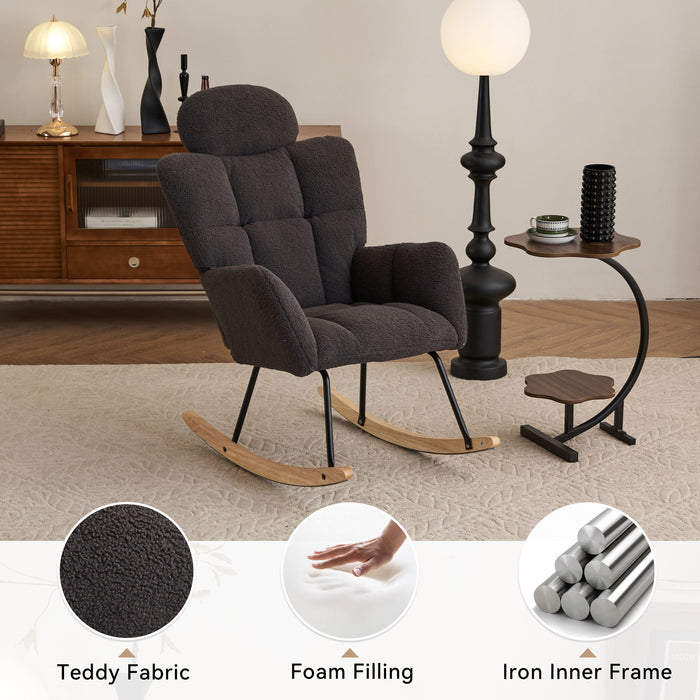 Contemporary Teddy Fabric Upholstered Nursery Rocking Glider Chair With High Backrest And Pillow