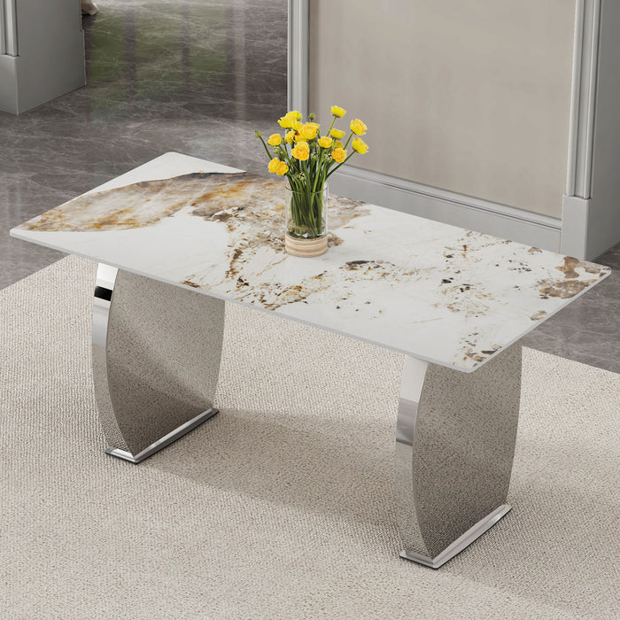 Modern Rectangular Dining Table With Patterned Sintered Stone Top