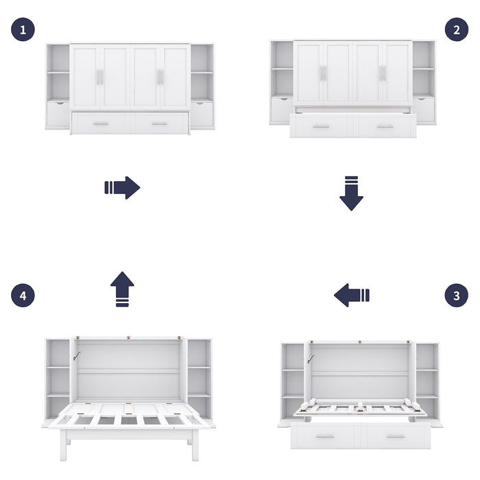 Murphy Bed With Shelves, Drawers And USB Ports