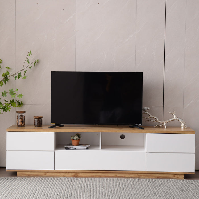 TV Stand, Entertainment Center With Deep Drawers, Cable Management & Soft Closing Hinges