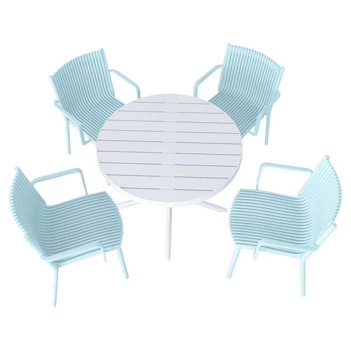 4 Modern Stackable Plastic Armchair Matched With Round Table