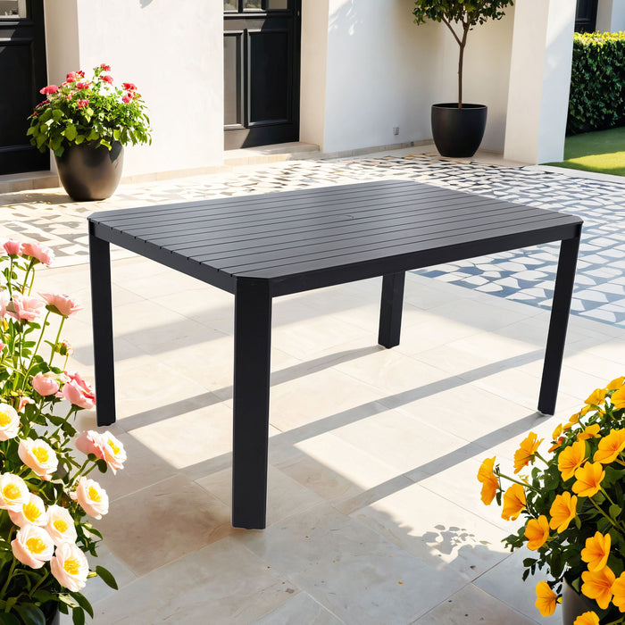 Modern Outdoor Table With Alternating Wide And Narrow Slats, Angled Corners, 2" Big Umbrella Hole, And Adjustable Non Slip Pads - Bourbon Brown