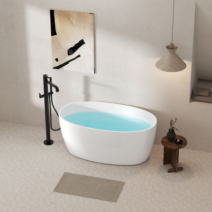 Acrylic Freestanding Bathtub, Elegant Oval Shape Soaking Bathtub, Brushed Nickel Drain And Integrated Slotted Overflow Assembly, Cupc Certified - Glossy White