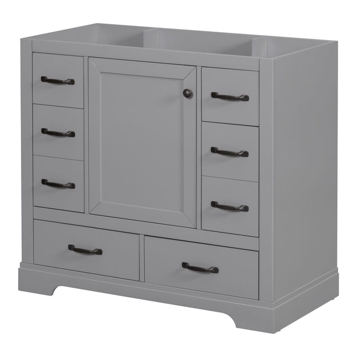 36" Bathroom Vanity Without Sink, Cabinet Base Only, 6 Drawers, Multi Functional Drawer Divider, Adjustable Shelf - Grey