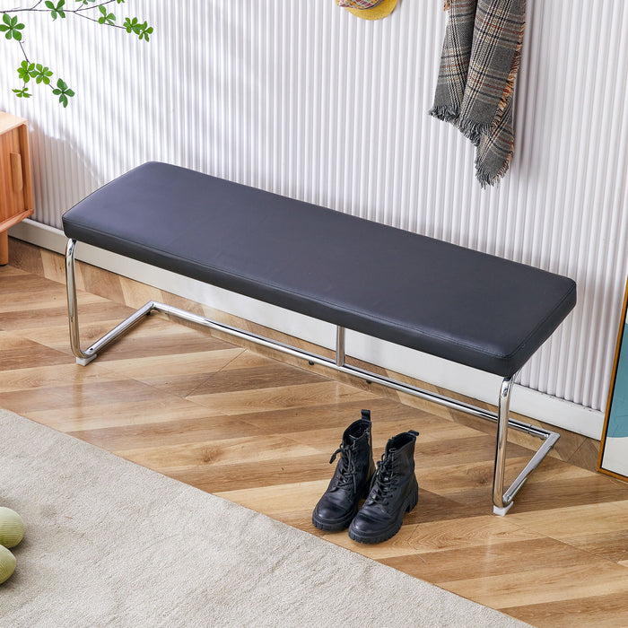 Shoe Changing Bench With Silver Metal Legs For Versatile Use - Black