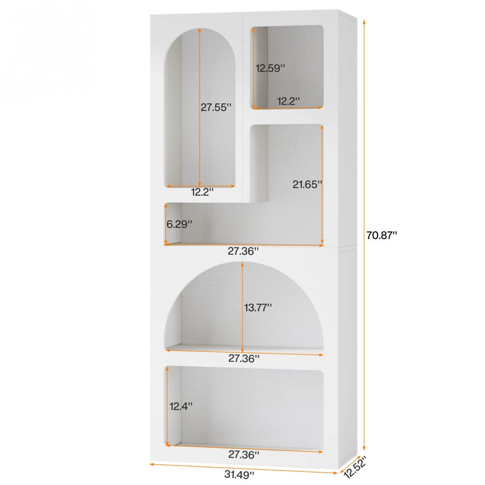 Geometric Arched 5 Shelf Art Display Bookcase For Living Room - White