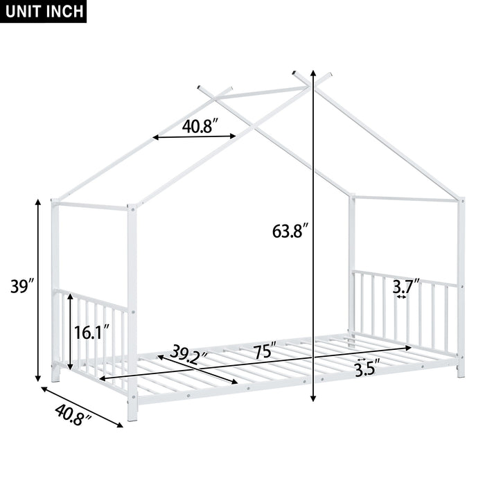 Twin Size Metal House Platform Bed - White