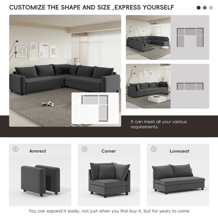 Modern Modular Sectional Oversized Couch Set With Pillows, Minimalist Style Wide Seat Comfy Sofa