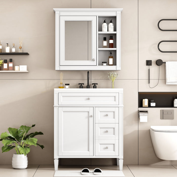 Bathroom Vanity With Top Sink, Storage Cabinet With 2 Drawers And Tip Out Drawer, Freestanding Set With Mirror Cabinet