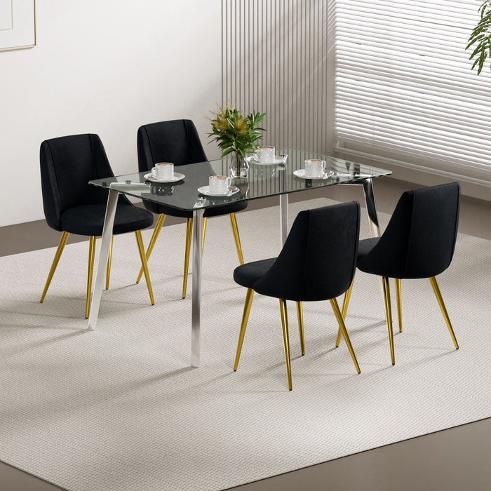 Modern Simple Velvet Dining Chair Set With Gold Metal Legs (Set of 4) - Black