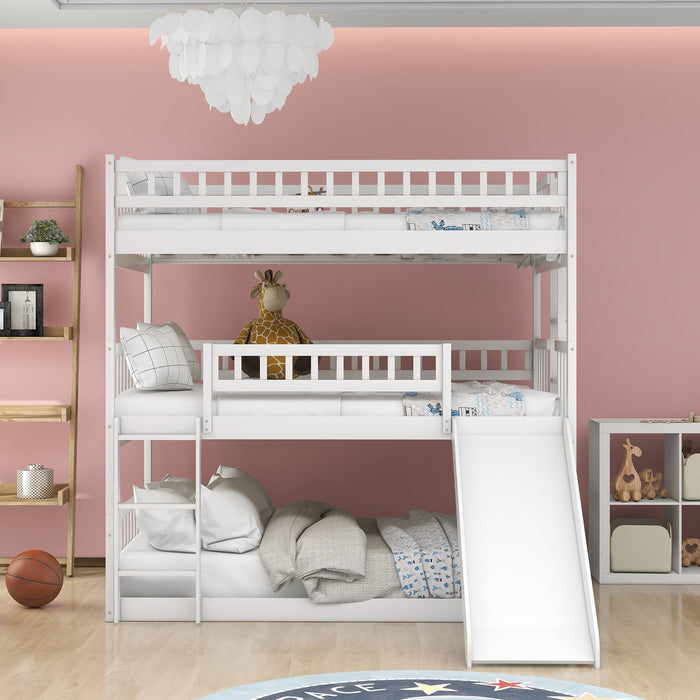 Triple Bed With Built-In Ladder And Slide, With Guardrails
