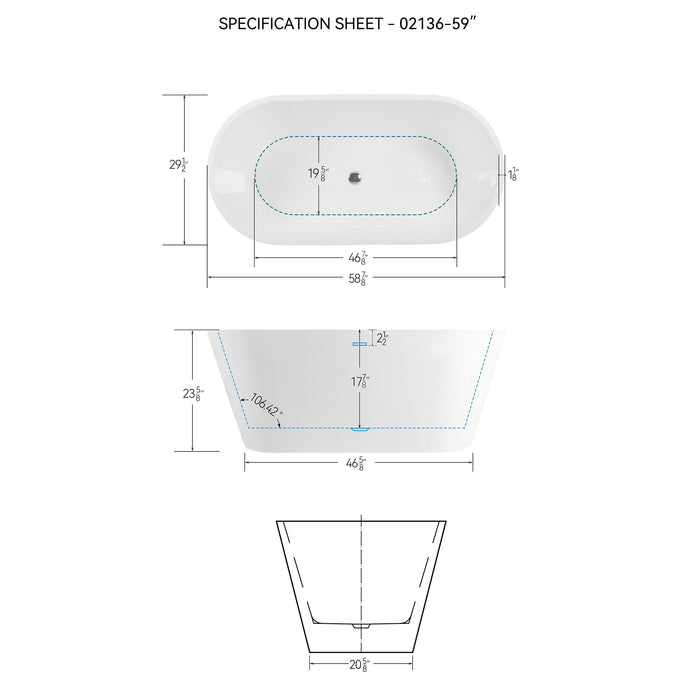 Acrylic Freestanding Soaking Bathtub With Classic Slotted Overflow And Toe-Tap Drain In Chrome, Cupc C Ertified, 02138 - Glossy White