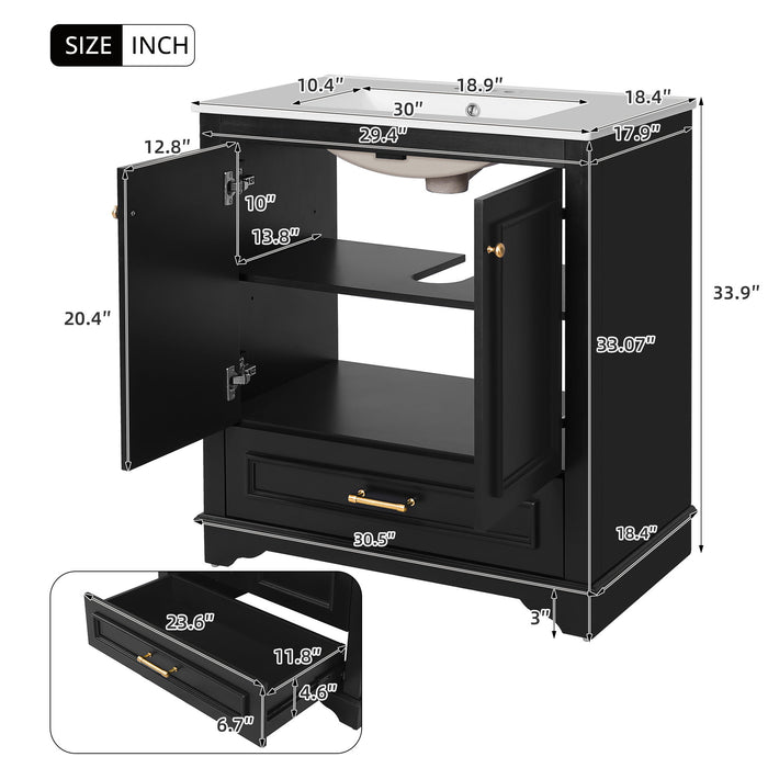 Bathroom Vanity With Sink, Cabinet & 2 Soft Closing Doors & Adjustable Shelf
