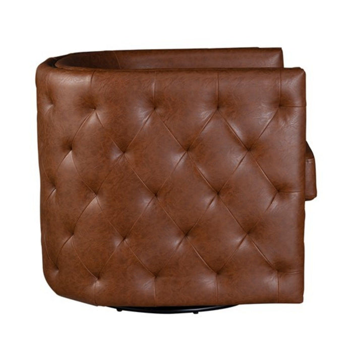 Tufted Barrel Swivel Chair With 360 Degree Swivel Functionality - Brown