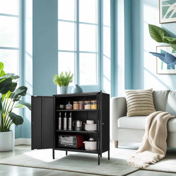Kitchen Buffet Server Table Accent Sideboard Cupboard Server Buffet Console Table With Doors Cabinet - Black
