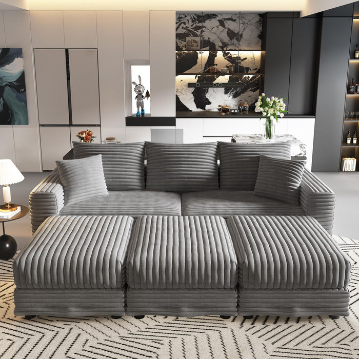 Deep Seat Convertible Sofa With Soft Pillows And Ottomans