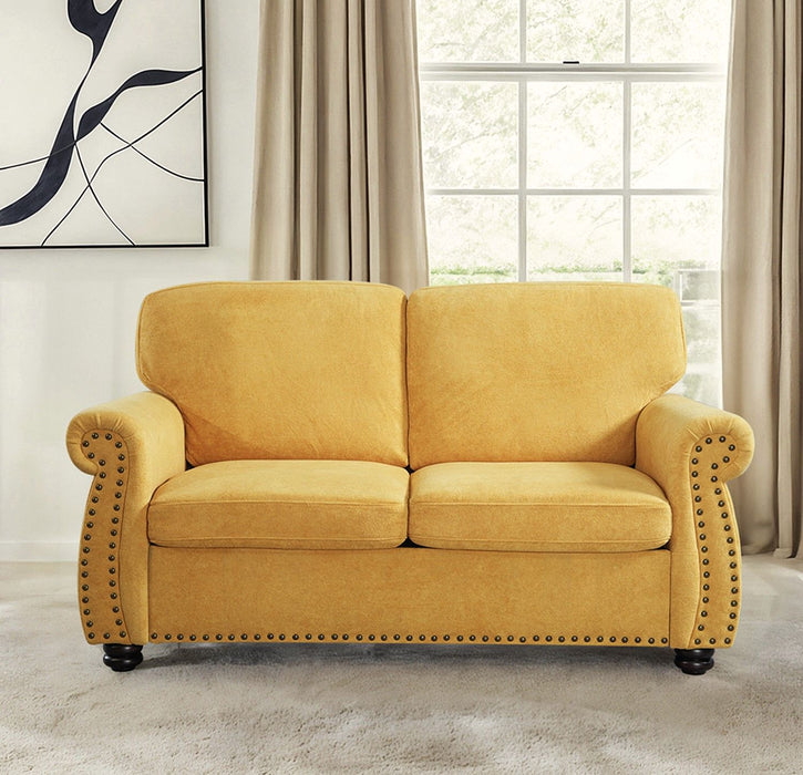 Soft Loveseat, Upholstered 2 Seater Couch, Loose Back Cushions And Turned Legs