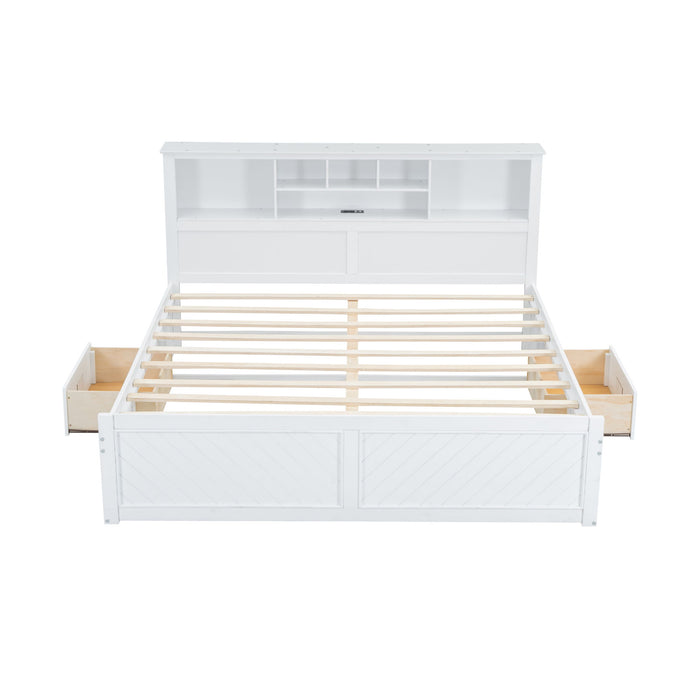 Platform Bed With Multi Storage Headboard, USB And Drawers
