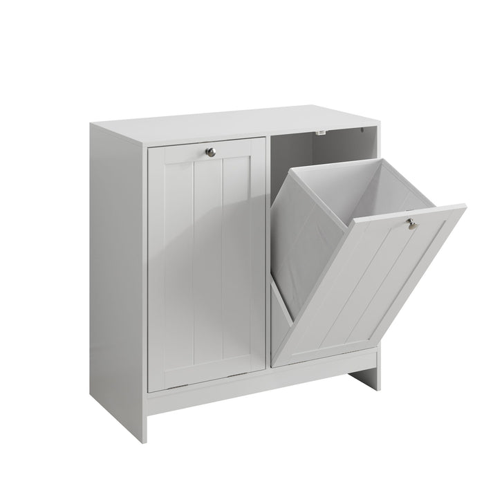 Tilted Laundry Hamper With Removable Basket, Hidden Laundry Hamper, Bathroom Storage Cabinet, Free Standing Organizer - White