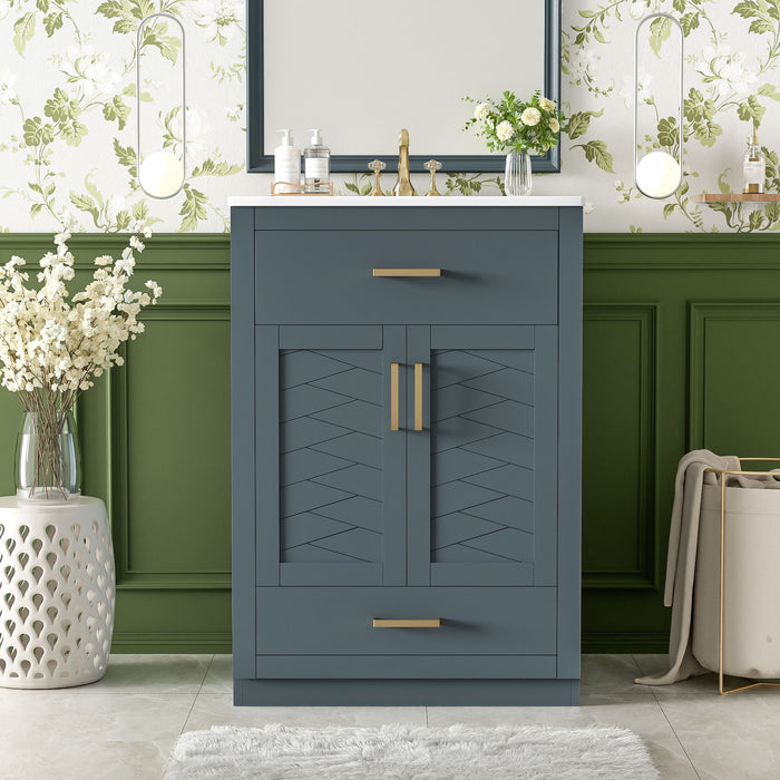 Modern Bathroom Vanity With Integrated Ceramic Sink, 2 Door Cabinet With Tip-Out Drawer